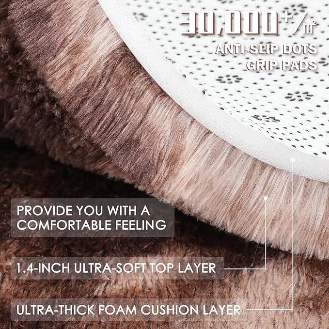 OLANLY Area Rugs for Living Room Bedroom, Machine Washable 4x5.9 Feet Soft Fluffy Shaggy Bedside Rug, Indoor Floor Carpet for Kids Girls and Boys, Nursery Room, Home Decor Aesthetic, Coffee Tie-dye