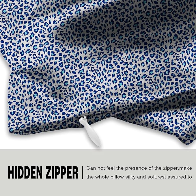 Mulberry Silk Pillowcase for Hair and Skin King Size Leopard Print Silk Pillow Cases with Zipper Soft Breathable Smooth Cooling Silk Pillow Covers for Sleeping (Blue Leopard, 20"X 36",1Pcs)