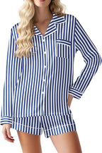 Ekouaer Satin Pajama Set for Women Button Down Pj Set Long Sleeve Top and Shorts 2 Piece Loungewear Summer Soft Sleepwear