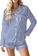 Ekouaer Satin Pajama Set for Women Button Down Pj Set Long Sleeve Top and Shorts 2 Piece Loungewear Summer Soft Sleepwear