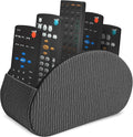 QIELIZI Remote Control Holder, PU Leather Remote Caddy Desktop Organizer with 5 Spacious Compartments for TV Remotes/Media Controllers/Office Supplies (1-Wood Black