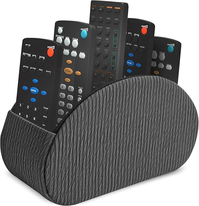 QIELIZI Remote Control Holder, PU Leather Remote Caddy Desktop Organizer with 5 Spacious Compartments for TV Remotes/Media Controllers/Office Supplies (1-Wood Black