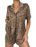 Ekouaer Womens Silk Satin Pajama Sets 2 Piece Button Down Silk Pjs Shorts Sets Cute Print Short Sleeve Sleepwear S-4XL