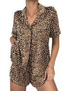Ekouaer Womens Silk Satin Pajama Sets 2 Piece Button Down Silk Pjs Shorts Sets Cute Print Short Sleeve Sleepwear S-4XL