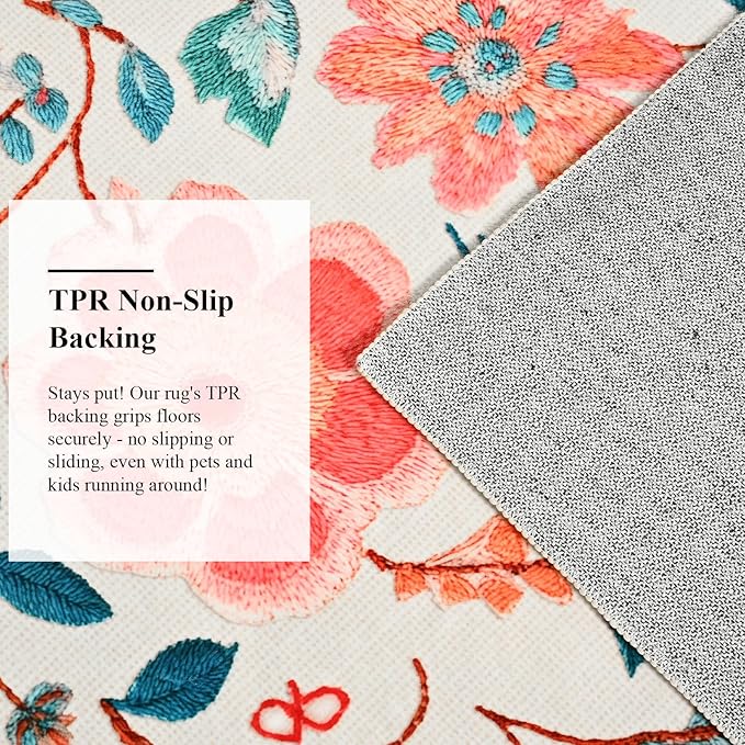 CRYPTOLITE 8x10 Area Rug for Living Room Clearance, Modern Washable Rug Non Slip Low Pile Floral Rugs for Living Room, Bedroom, Farmhouse, Dining Room, Kids Playroom, Beige
