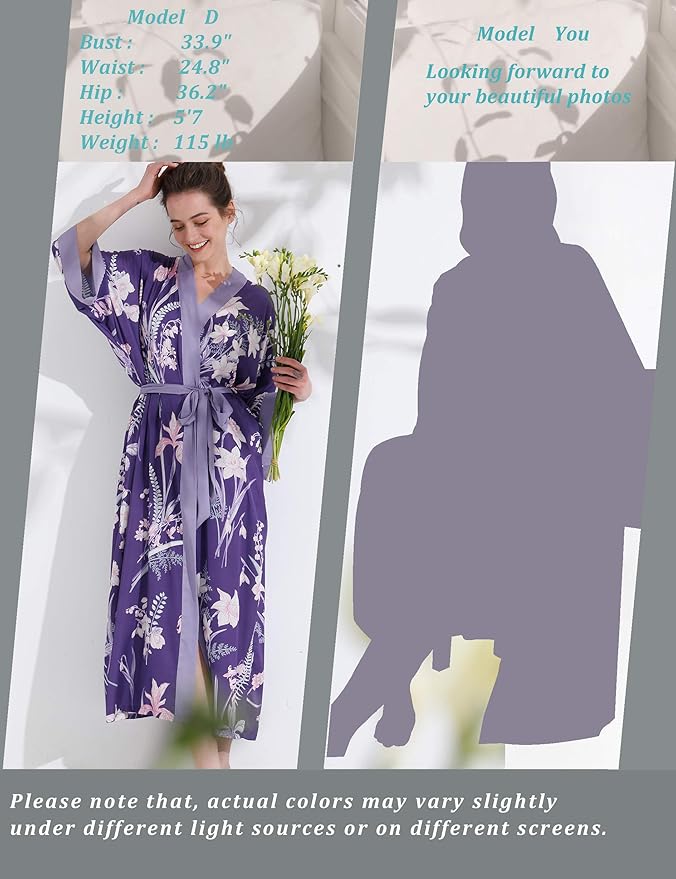Aensso Long Soft Lightweight Silky Kimonos Robes for Women, Luxury Japanese Floral Womens Kimono Robe