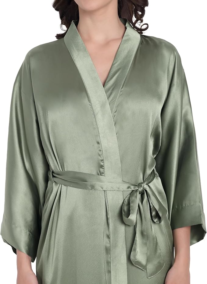 Silk Robes for Women Ankle Length Satin Kimono Robes with Belt Bridemaids Sleepwear Bachelorette Nightgown
