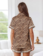 Ekouaer Womens Silk Pajama Sets Button Up Satin Pjs Short Sleeve 2 Piece Pj Sets Cute Lounge Sets with Chest Pocket