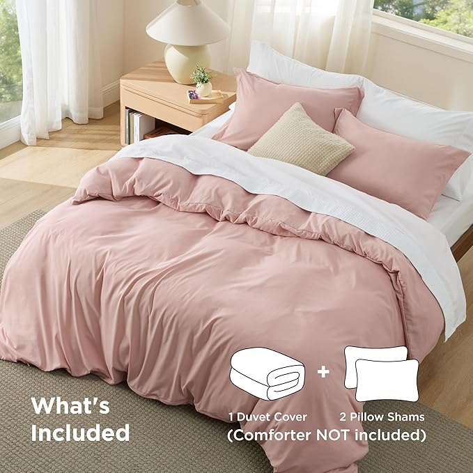 Bedsure Duvet Cover King Size - Soft Double Brushed Bedding Set for Kids & Adults, Zipper Closure, 3 Pieces, Includes 1 Duvet Cover (104"x90") & 2 Pillow Shams, NO Comforter, Blush Pink