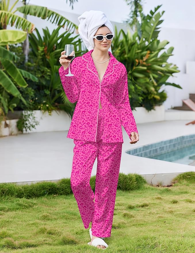 Ekouaer Pajamas For Women Set Silk Pjs 2 Piece Satin Sleepwear Long Sleeve Button Down Lounge Sets With Pant