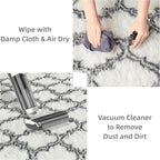 Litanika 5x8 Geometric Shag Area Rug for Bedroom, White and Grey High Pile Ultra Soft Plush Shaggy Furry Bedside Playroom Dorm Carpet, Non-Slip, Non-Shedding Indoor Floor Rug