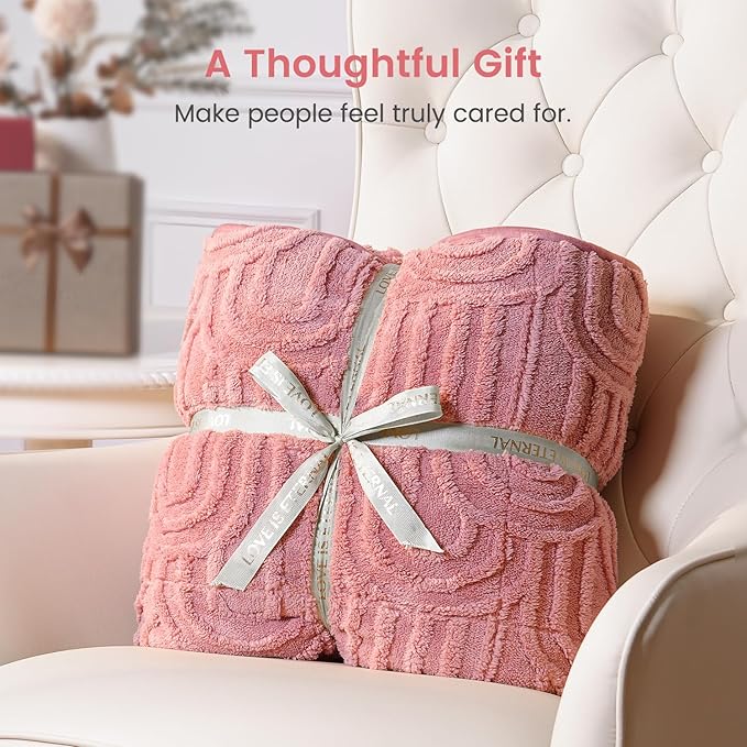 Sherpa Fleece Adult Weighted Blanket Great for Sleep, 20 lbs Dual Sided Soft Fuzzy Heavy Blankets for Couch Bed Sofa, Cozy Warm Arched Jacquard Throw for Winter (Apricot Pink, 60" x 80", 20 Pounds)