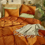 Luxlovery Burnt Orange Fluffy Comforter Set King Rust Caramel Plush Velvet Bedding Comforter Sets Winter Warm Comfy Soft Rust Orange Reddish Brown Sherpa Micromink Bedding Comforter Set
