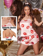 Ekouaer Silk Satin Pajamas Set for Women T-back Lingerie Pjs Cami Top and Shorts Sleepwear Gift for Honeymoon Party