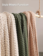 YnM Chunky Cotton Knit Throw Blanket, Cable Knit Throws for Bed Couch Sofa, Comfy & Relaxing, Decorative Piece for Farmhouse Modern Boho Rustic Scandinavian Chic Vibe, Cream White 60x80 Inches