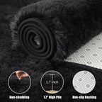 Macgace Small Throw Rugs for Bedroom, 2x3 Black Mini Non-Slip Area Rug, Super Soft Plush Fluffy Carpet Modern Home Decor Aesthetic for Entryway Entrance Nursery Kids Room Dorm Office