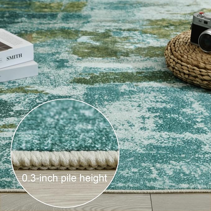 Area Rug 5x7 Washable Rugs Green Abstract Area Rug Soft Non-Slip Non-Shedding Faux Wool Stain Resistant Floor Carpets for Living Room Bedroom Dining Room Kids Room Home Office Farmhouse