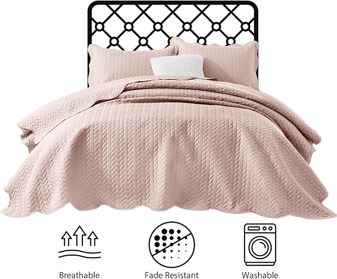 IR Imperial Rooms Queen Quilt Bedding Set (90" x 96") - Bulk Pack of 10 Wholesale for Hotels Guest Bedroom & Airbnbs - Lightweight Microfiber Reversible Embossed Quilts Bedspreads (Peach/Baby Pink)