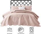 IR Imperial Rooms King Quilt Bedding Set Size (106" x 96") + 2 Pillow Shams (20" x 36"+ 2") - 3 Pcs All Season Lightweight Reversible Microfiber Coverlet Embossed Quilt Bedspread (Peach/Baby Pink)