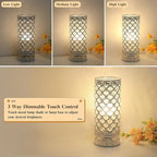 Seaside village Crystal Table Lamp Touch Control Dimmable Accent Desk Lamp Bedside Modern Table Light with Silver Lamp Shade Night Light Fixture for Living Room Bedroom Kitchen