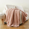 Battilo Chunky Knit Throw Blanket for Couch, 50"x60", Pink Chenille Throw Blanket, Super Soft Cozy Warm Cable Knitted Blankets for Bed, Sofa, Living Room