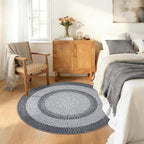 Modern Bordered Round Area Rug 4ft Washable Bedroom Circle Rugs Non Slip Stain Resistant Dining Room Round Throw Carpet Contemporary Circle Mats for Living Room Kitchen Nursery, Grey