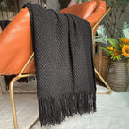 LOMAO Knitted Throw Blanket with Tassels Bubble Textured Lightweight Throws for Couch Cover Home Decor (Black, 50x60)