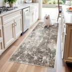 3x6 Non-Slip Washable Entryway Rug - Stain-Resistant Low-Pile Thin Wide Carpet Runner for Kitchen, Hallway, Bathroom | Modern Neutral Abstract(Brown Beige,3x6)