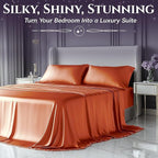 SLEEP SANCTUARY Satin Sheets Full Size – 4 Piece Luxury Silky Bed Set, Softer Than Silk, 15" Deep Pocket, Cooling & Wrinkle-Free, Moisture-Wicking & Breathable for Hair & Skin (Burnt Orange)