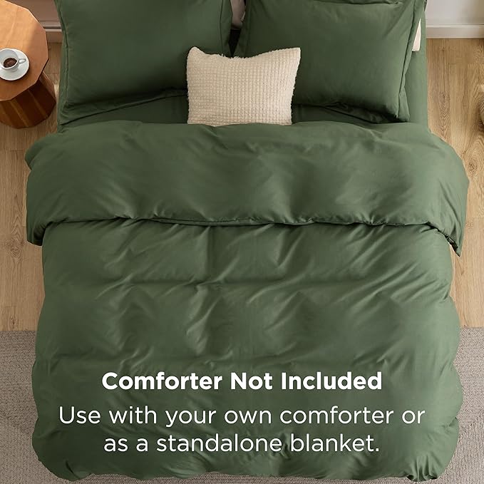 Bedsure Duvet Cover with Fitted Sheet Queen - Cooling Deep Pocket, Hotel Luxury Soft Double Brushed Bedding Set with Zipper Closure, 1 Duvet Cover, 1 Fitted Sheet, 2 Pillow Shams, NO Comforter, Green