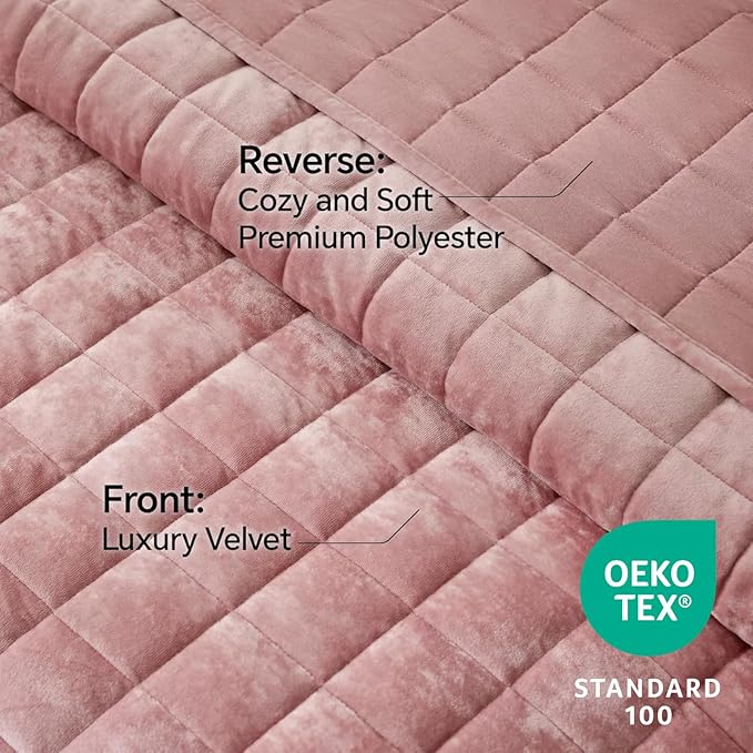 BEDELITE Velvet Quilt Set Queen Size - Luxury Velvet Comforter Bedding Set 3 Pieces, Lightweight Soft Cozy Rose Pink Oversized Bedspread Coverlet for All Seasons with 2 Pillow Shams