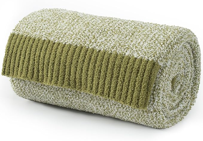 Carriediosa Heather Throw Blanket 60" X 80" Twin, 400GSM Ultra Soft Microfiber Fuzzy Fluffy Reversible Knitted Blankets Cozy Plush Lightweight and Warm Fall Throws for Couch, Bed, Sofa, Olive Green