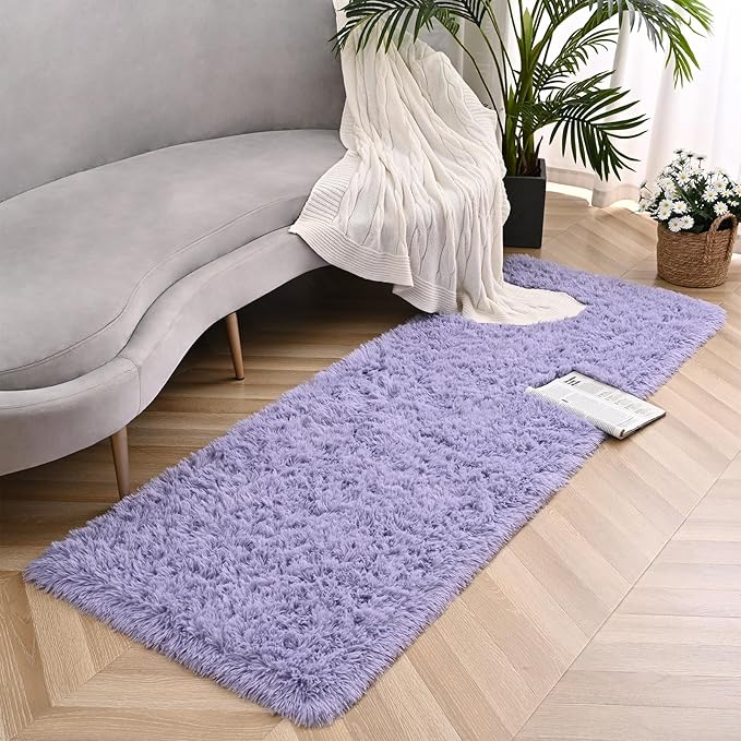 Lavender Runner Area Rugs for Bedroom Living Room, 2x6 Feet Fluffy Bedside Rugs, Soft Shaggy Carpet Rug for Kids Room Nursery, Purple Cute Rugs for Girls Boys Dorm Room Home Decor