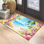 Tropical Flowers Area Rug 2x3 ft Entry Rug Washable Boho Rugs Non Slip Low Pile Floral Door Mat Small Carpet for Bedroom, Bedside, Kids Room, Office, Dining Room