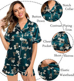 LecGee Womens Silk Satin Pajamas Short Sleeve Loungewear Two-Piece Sleepwear Button-Down Pj Set