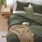 WRENSONGE Super King Plus Comforter Set - 3 Pieces Prewashed Olive Green Comforter Soft Lightweight for All Seasons,Down Alternative Comforters Super King Plus Size with 2 Pillow Shams