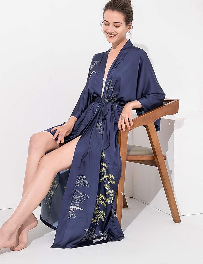 Aensso Long Soft Lightweight Silky Kimonos Robes for Women, Luxury Japanese Floral Womens Kimono Robe