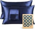 Pure Bedding Satin Pillowcase 2 Pack - Queen Size (20"x30", Midnight Blue) - Silky Pillow Cases for Hair and Skin - Satin Pillow Covers with Envelope Closure - Extra Soft Premium Microfiber