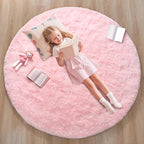 Blivonta Pink Round Rug for Bedroom, 4Ft Fluffy Circle Area Rugs for Living Room, Shag Fuzzy Carpet for Kids Room, Nursery, Dorm, Classroom, Teen, Cute Baby Play Mat Home Decor Aesthetic