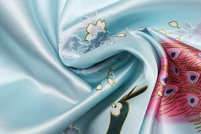 Women's Short Kimono Robes Bride and Bridesmaid Satin Floral Bathrobe Peacock Sleepwear Dressing Gown for Wedding Party