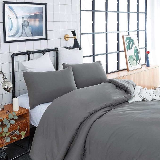 CLOTHKNOW Dark Grey California King Comforter Set Gray Bedding Comforter Sets Soft Grey Comforter Men Women Comforter with 2 x Pillow Cases