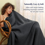PHF Ultra Soft Waffle Weave Blanket King Size 104"x 90"- Washed Lightweight Breathablee Cozy Woven Blanket - Great for Couch Bed Sofa Home Car - Black