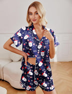 Ekouaer 2 Pack Pajama Sets for Women Silk Satin Pj Short Sleeve Button Down Sleepwear Top and Shorts Summer Lounge Set S-XXL