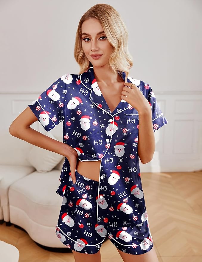 Ekouaer 2 Pack Pajama Sets for Women Silk Satin Pj Short Sleeve Button Down Sleepwear Top and Shorts Summer Lounge Set S-XXL