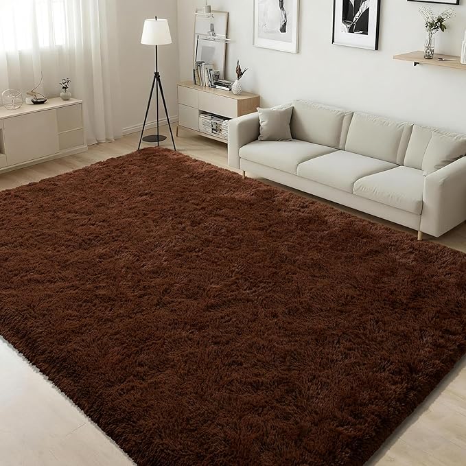 ISEAU Fluffy Rug Carpets Soft Shaggy Area Rugs Indoor Floor Mats for Kids Room Fuzzy Carpet Comfy Cute Nursery Carpets Bedside Mat for Boys Girls Bedroom Living Room Home Decor, 6ft x 9ft,Brown