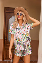Ekouaer Womens Satin Pajamas Set Button Down 2 Piece Silk Pjs Shorts Set Ruffle Lingerie Notch Collar Sleepwear