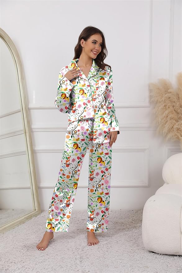 Ekouaer Pajamas For Women Set Silk Pjs 2 Piece Satin Sleepwear Long Sleeve Button Down Lounge Sets With Pant