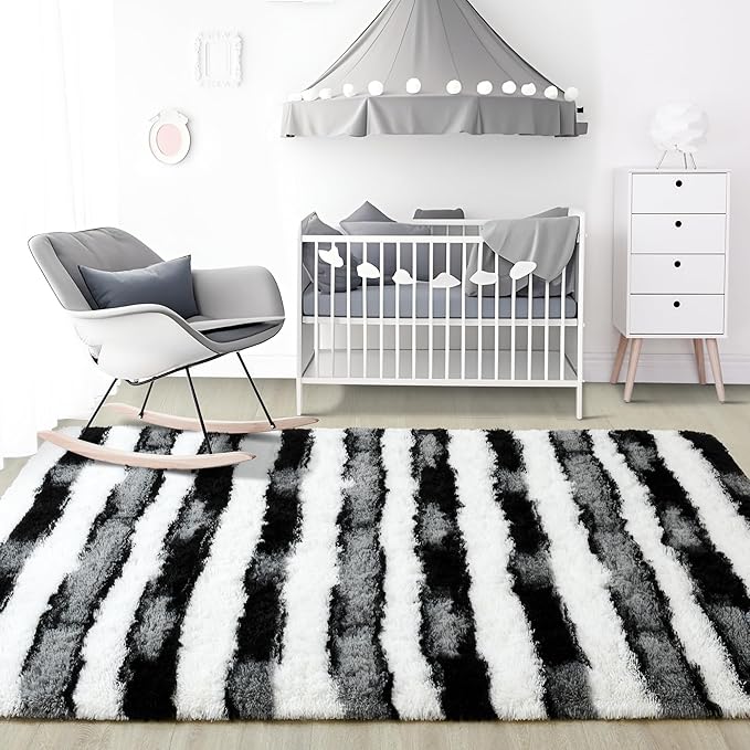 Noahas Large Fluffy 5x8 Area Rugs for Living Room Bedroom,Thick Shag Black and White Throw Rug,Big Soft Shaggy Bedside Non-Slip Plush Dorm Nursery Kids Carpet