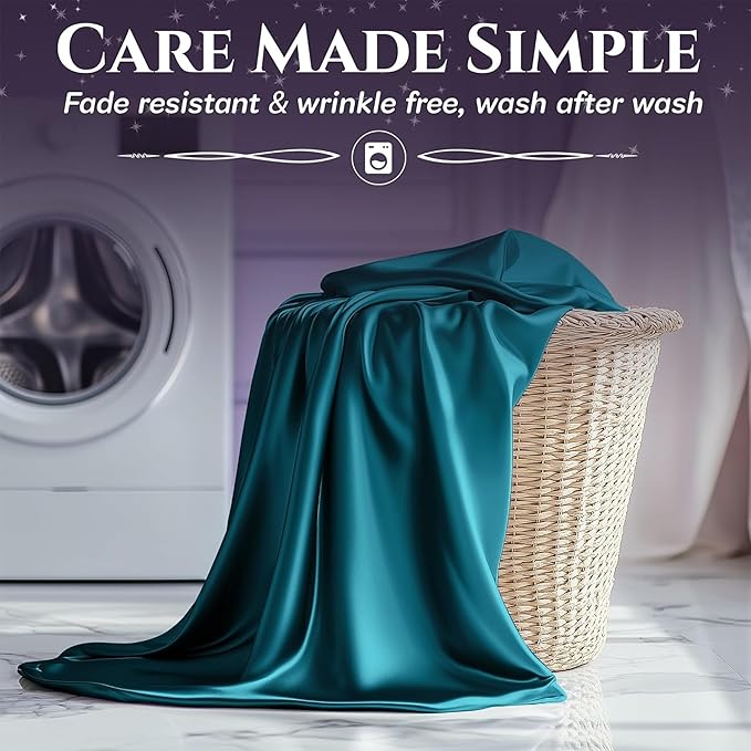 SLEEP SANCTUARY Satin Sheets Twin Size – 3 Piece Luxury Silky Bed Set, Softer Than Silk, 15" Deep Pocket, Cooling & Wrinkle-Free, Moisture-Wicking & Breathable for Hair & Skin (Sea Teal)