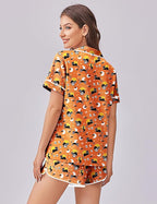 Ekouaer Womens Silk Satin Pajama Set Print Short Sleeve Sleepwear Button Down Pjs Shorts Set Loungewear